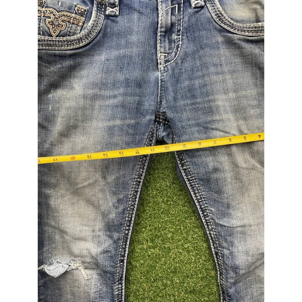 Rock Revival Jeans Men 31 Blue Priam Straight Thick Stitch Flap Pockets Grunge